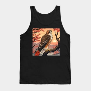 Red Tailed Hawk in Sunset with Flower Blossoms Tank Top